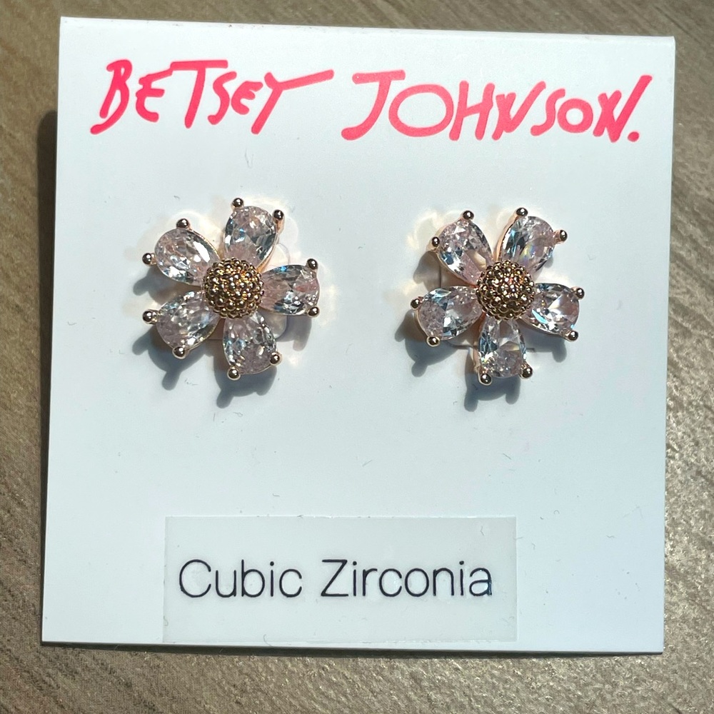 Betsey Johnson Flower Earrings Cubic Zirconia
